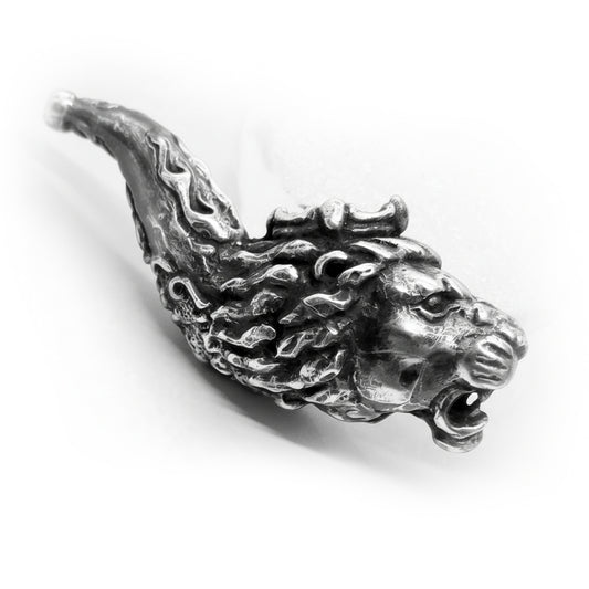 Lion Head Sterling Silver Tobacco Smoking Pipe, Unique Smoker Gift