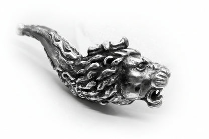 Lion Head Sterling Silver Tobacco Smoking Pipe, Unique Smoker Gift