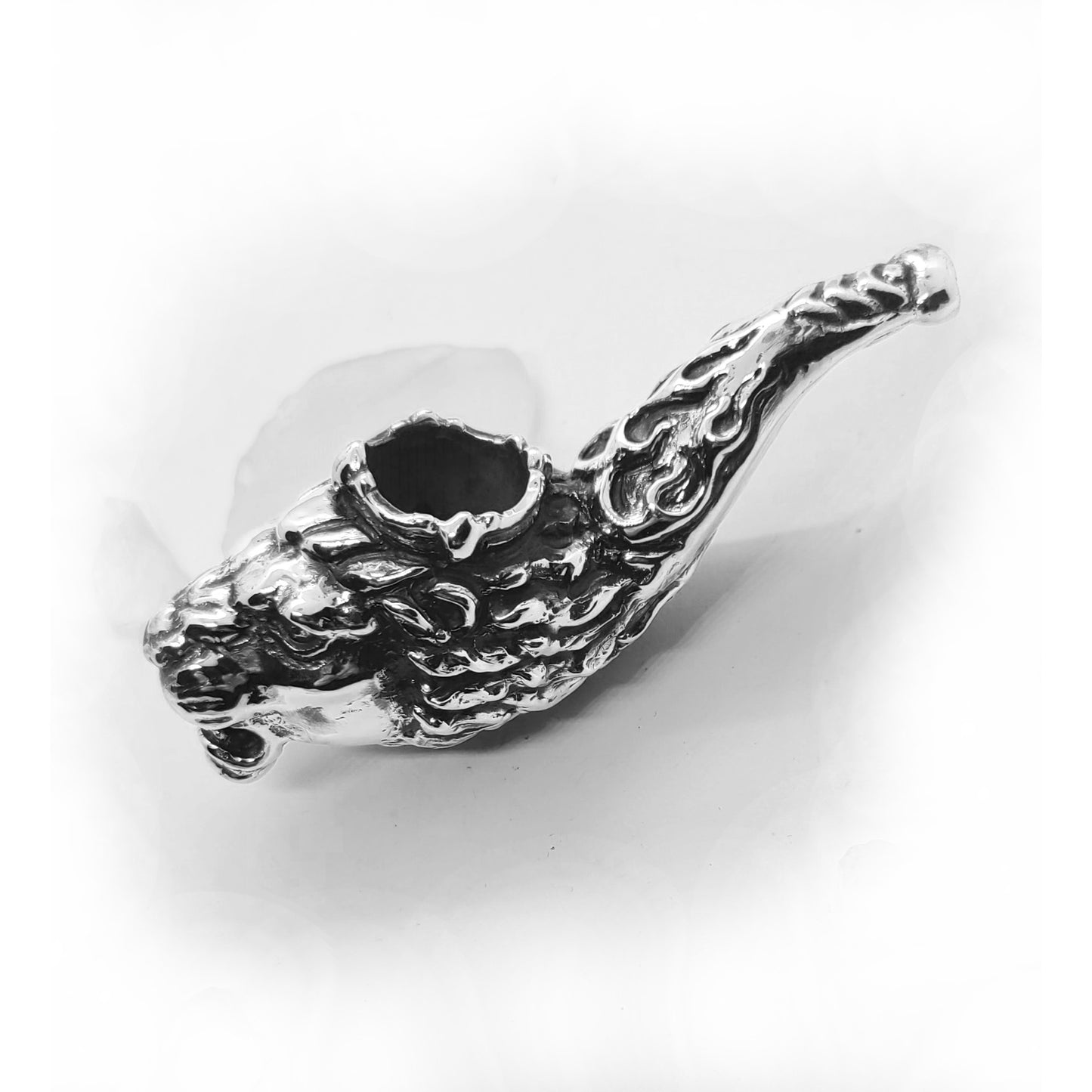 Lion Head Sterling Silver Tobacco Smoking Pipe, Unique Smoker Gift