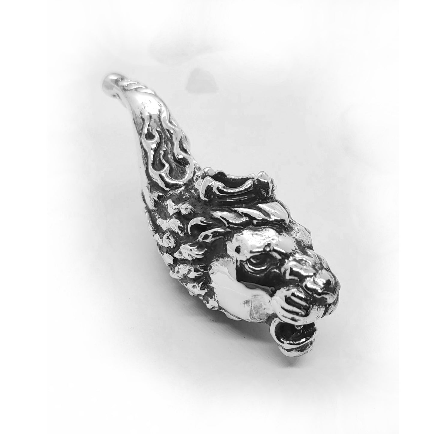Lion Head Sterling Silver Tobacco Smoking Pipe, Unique Smoker Gift