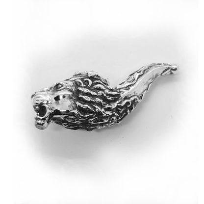 Lion Head Sterling Silver Tobacco Smoking Pipe, Unique Smoker Gift