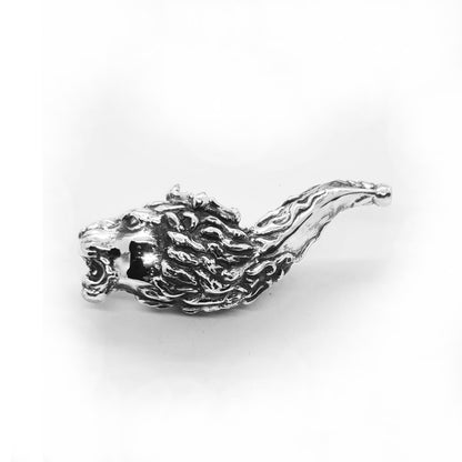 Lion Head Sterling Silver Tobacco Smoking Pipe, Unique Smoker Gift
