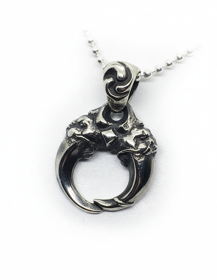 Double Lion Tooth Sterling Silver Pendant