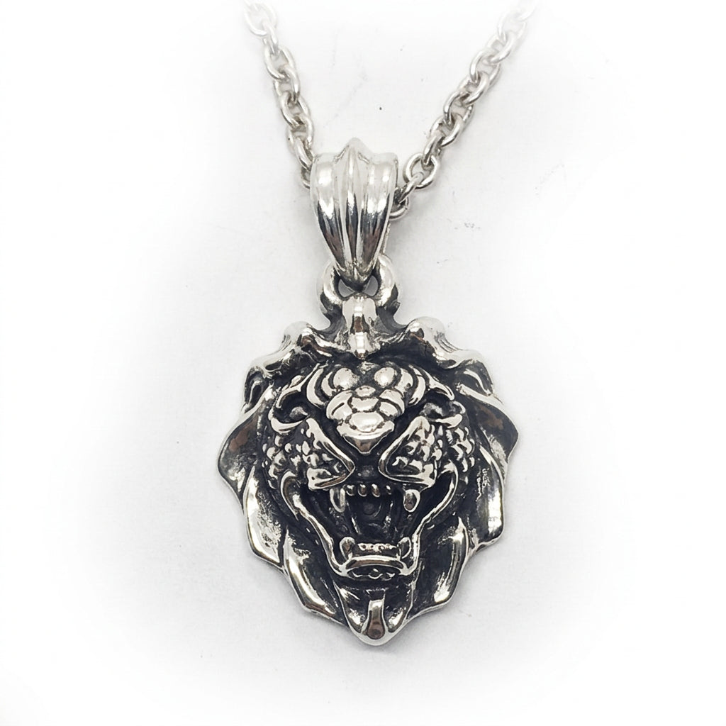 Lion with Snake Skin sterling Silver Pendant