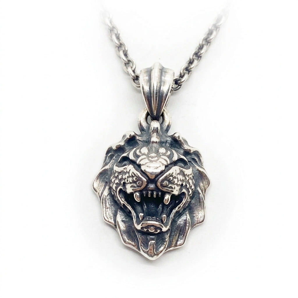 Lion with Snake Skin sterling Silver Pendant