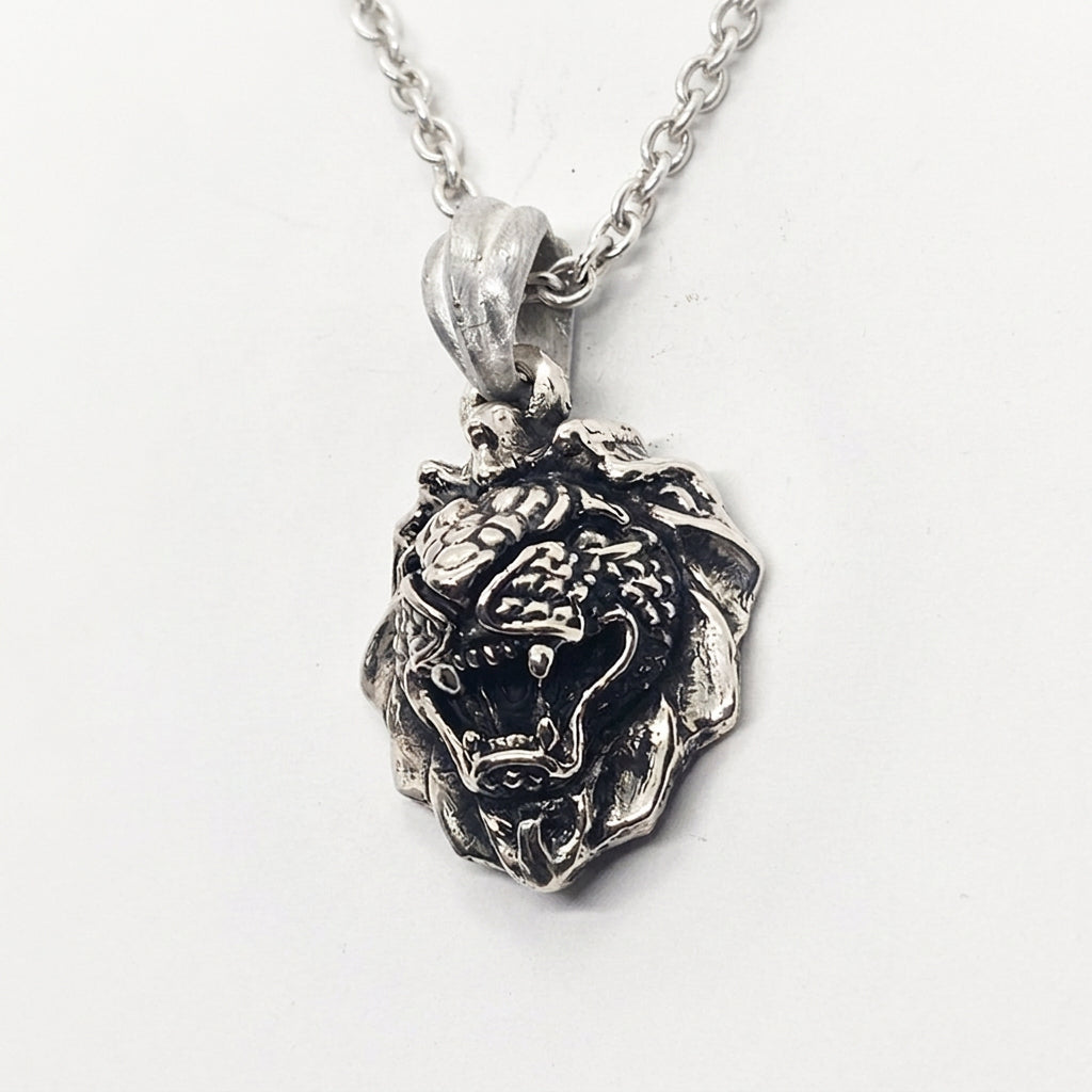 Lion with Snake Skin sterling Silver Pendant