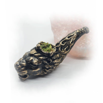 Lion Head Bronze Tobacco Smoking Pipe