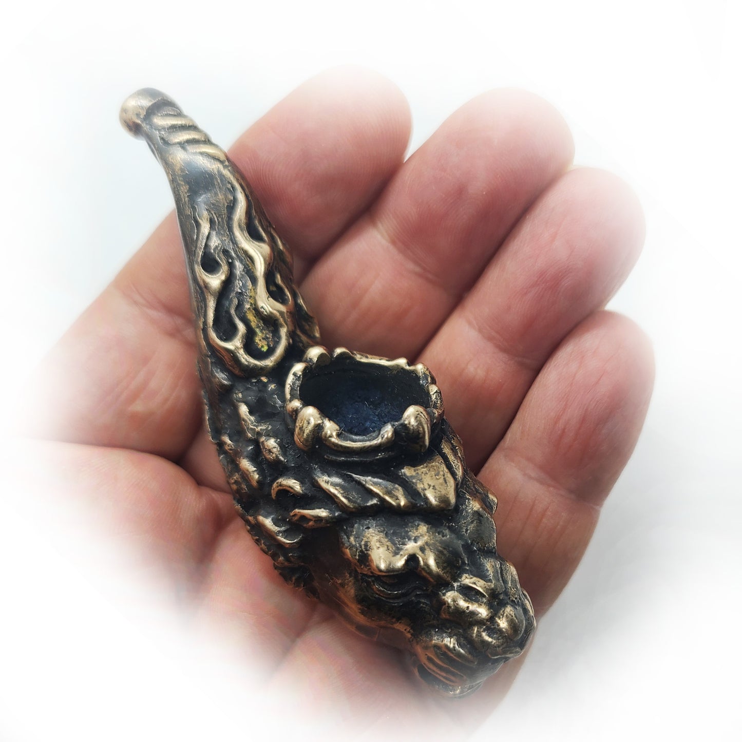 Lion Head Bronze Tobacco Smoking Pipe