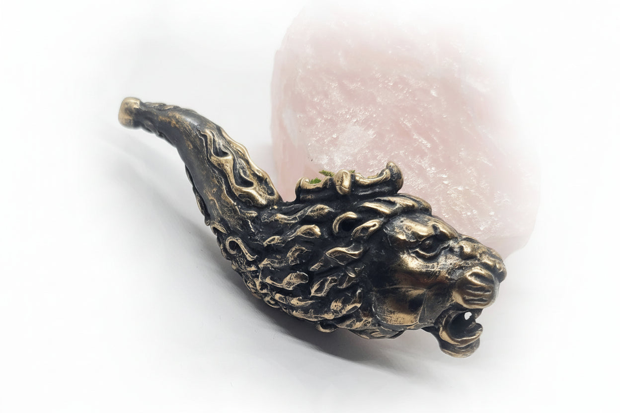Lion Head Bronze Tobacco Smoking Pipe