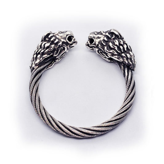 Double Lion Head Sterling Silver Bracelet