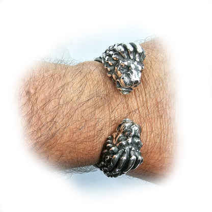 Double Lion Head Sterling Silver Bracelet
