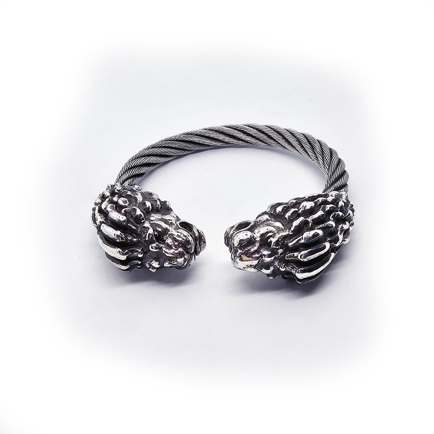 Double Lion Head Sterling Silver Bracelet