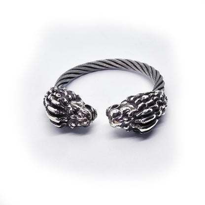 Double Lion Head Sterling Silver Bracelet