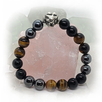 Love Makings Silver Bead with Tiger Eye, Hematite and Black Onyx Stone Beads Bracelet