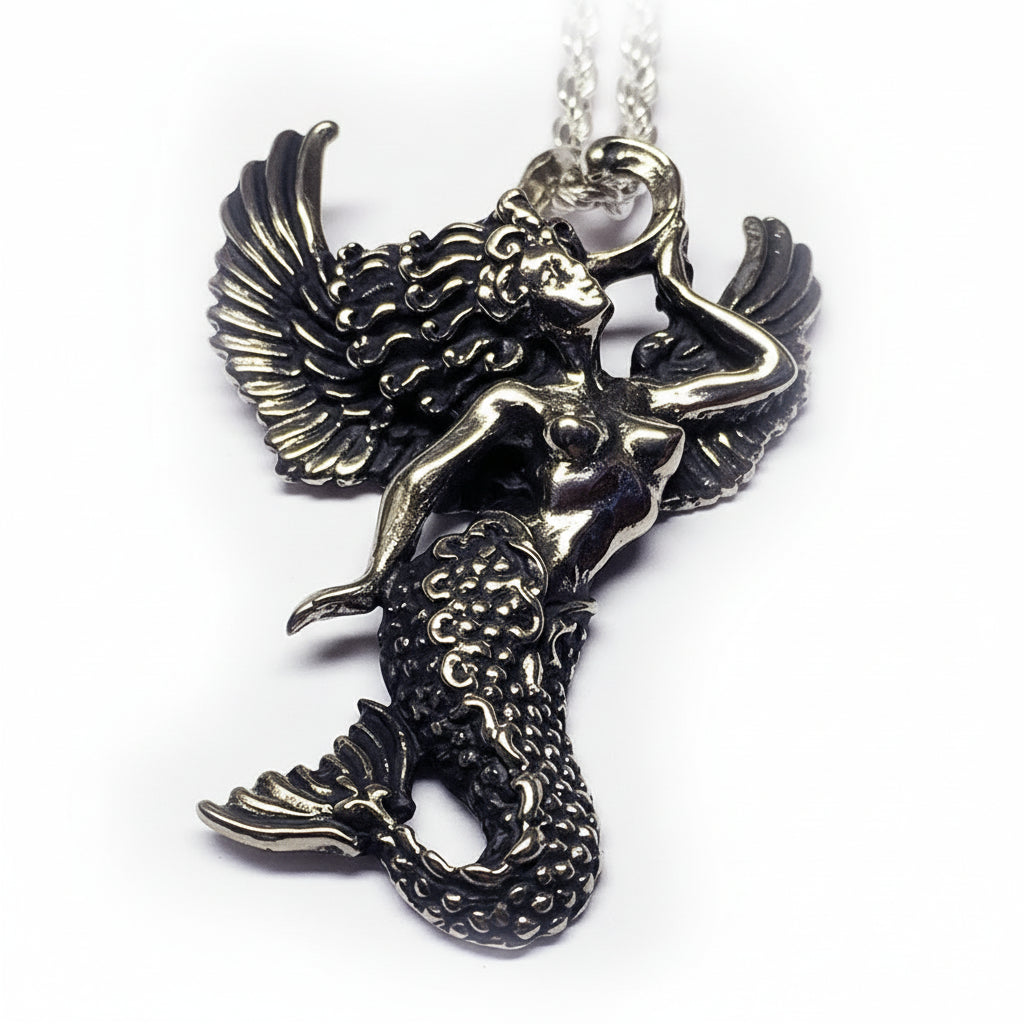 Mermaid with Wings Sterling Silver Pendant