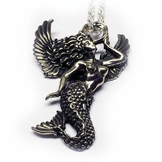 Mermaid with Wings Sterling Silver Pendant