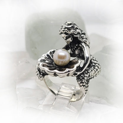 Mermaid with Pearl Silver Ring