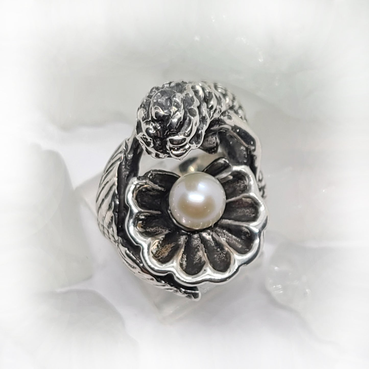 Mermaid with Pearl Silver Ring