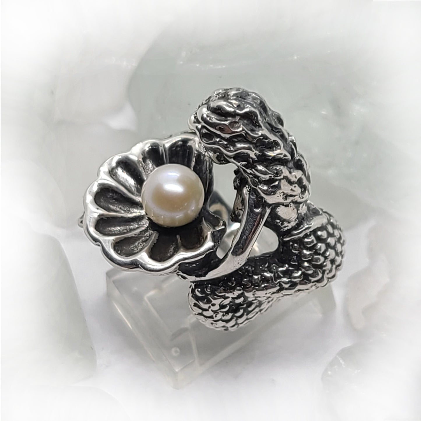 Mermaid with Pearl Silver Ring