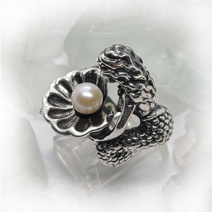 Mermaid with Pearl Silver Ring
