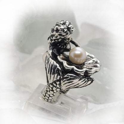 Mermaid with Pearl Silver Ring