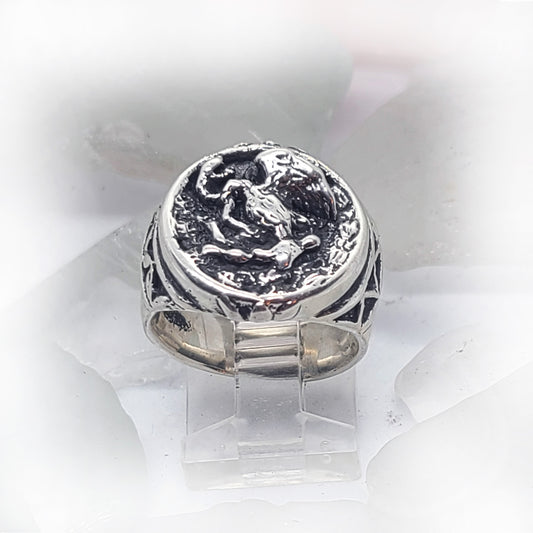 Mexico Golden Eagle Sterling Silver Ring