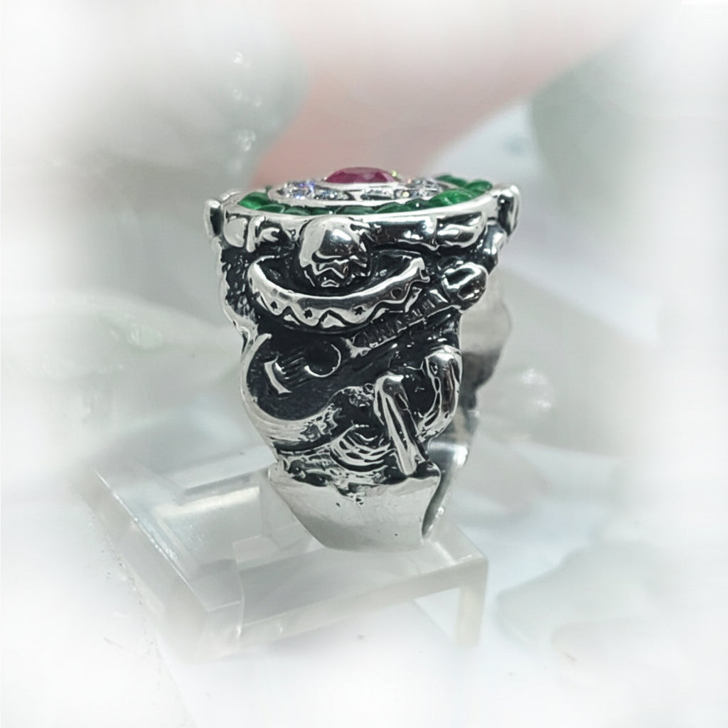 Mexican Oval Silver Ring with Flag Color CZ Stones