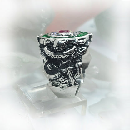 Mexican Oval Silver Ring with Flag Color CZ Stones