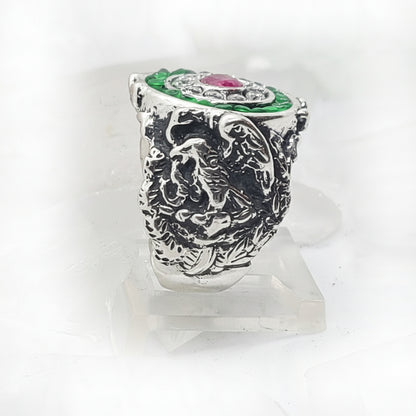 Mexican Oval Silver Ring with Flag Color CZ Stones