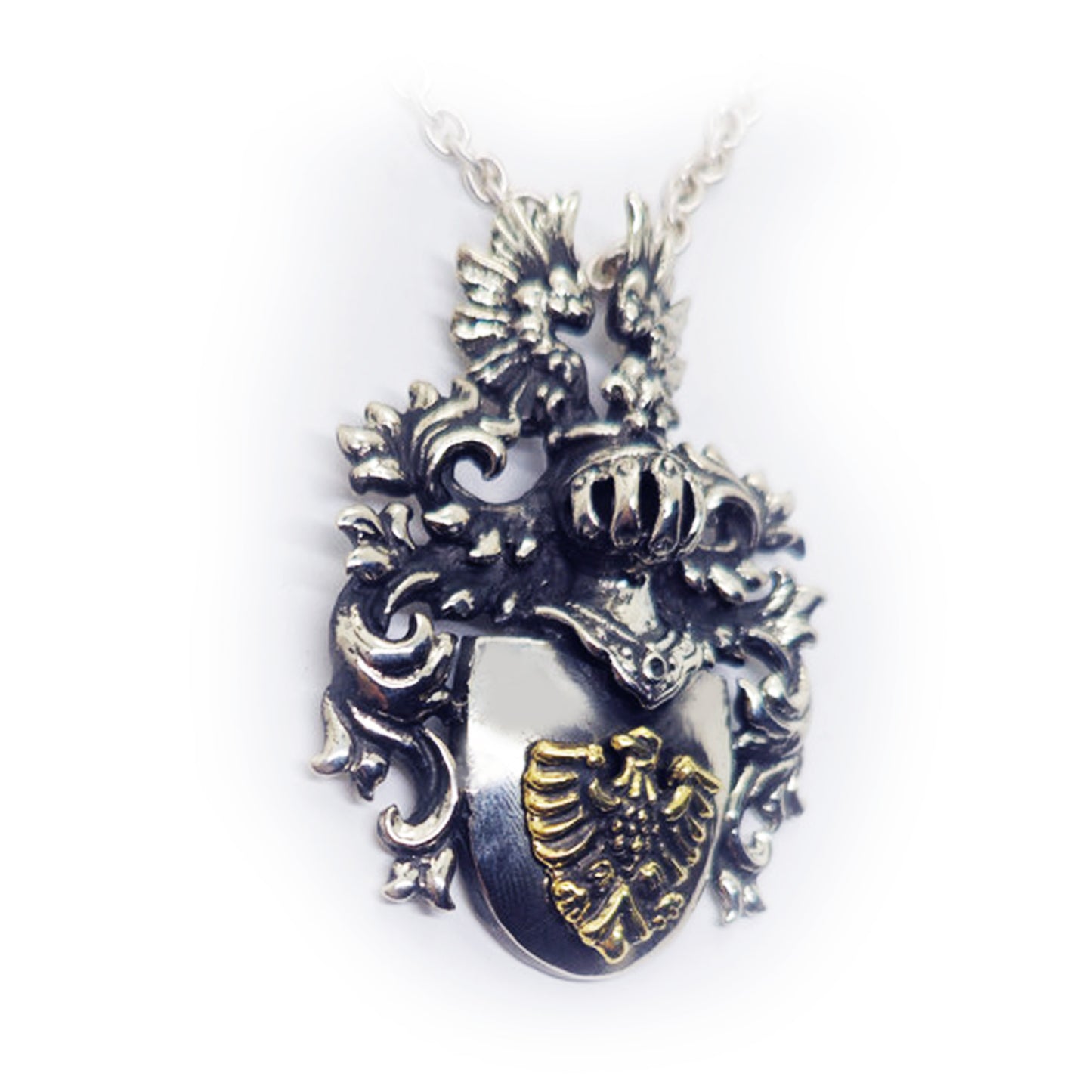 Middle Age Heraldry with Bronze Eagle Sterling Silver Necklace