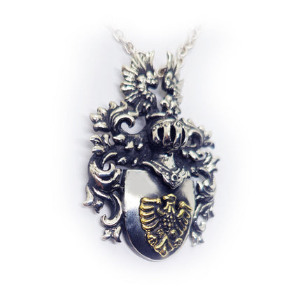 Middle Age Heraldry with Bronze Eagle Sterling Silver Necklace