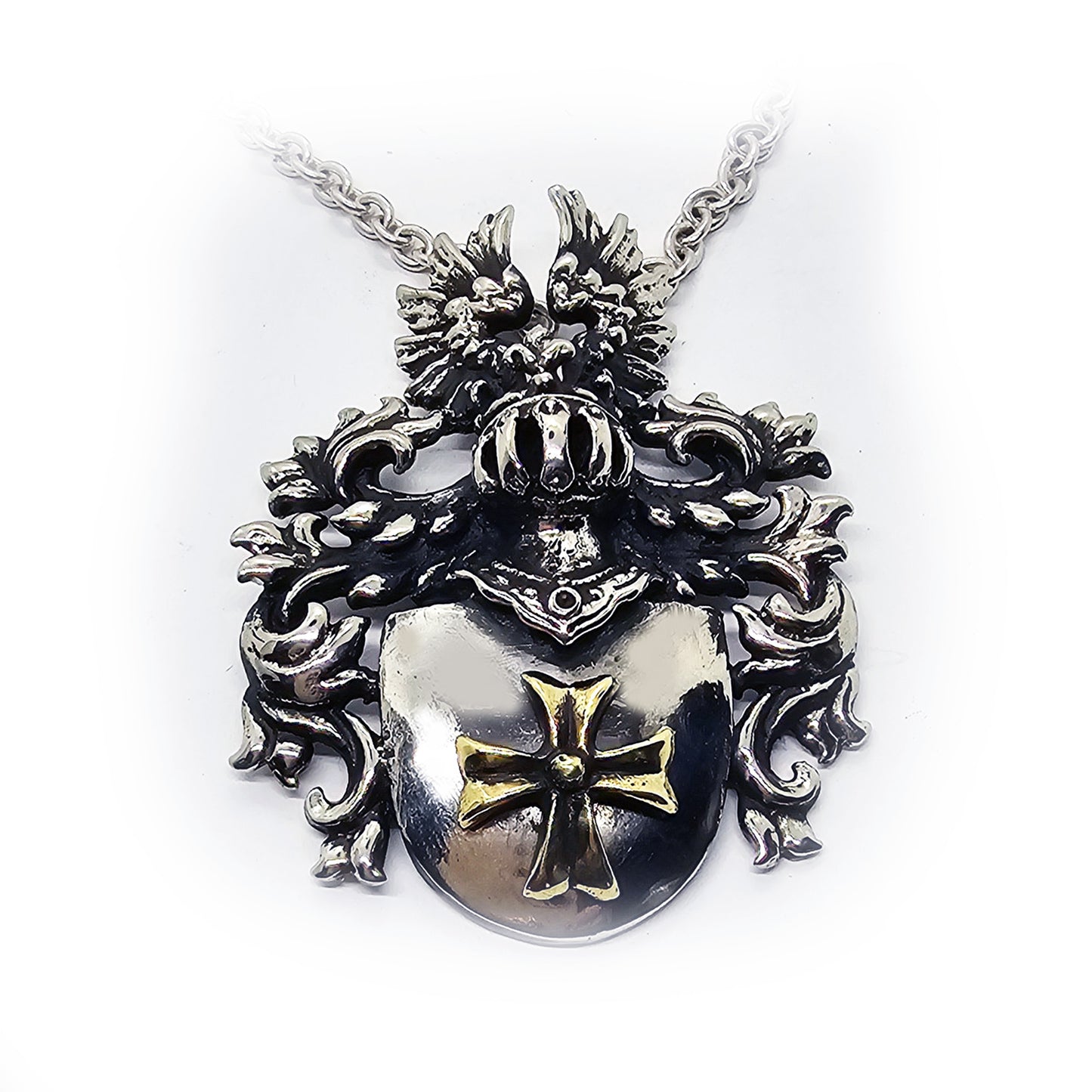 Middle Age Heraldry with Bronze Cross Sterling Silver Necklace