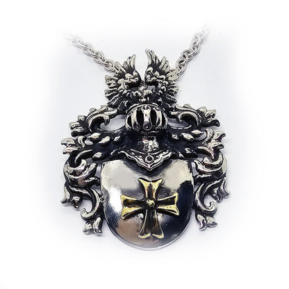 Middle Age Heraldry with Bronze Cross Sterling Silver Necklace