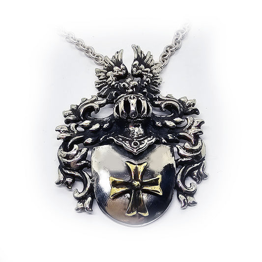 Middle Age Heraldry with Bronze Cross Sterling Silver Necklace