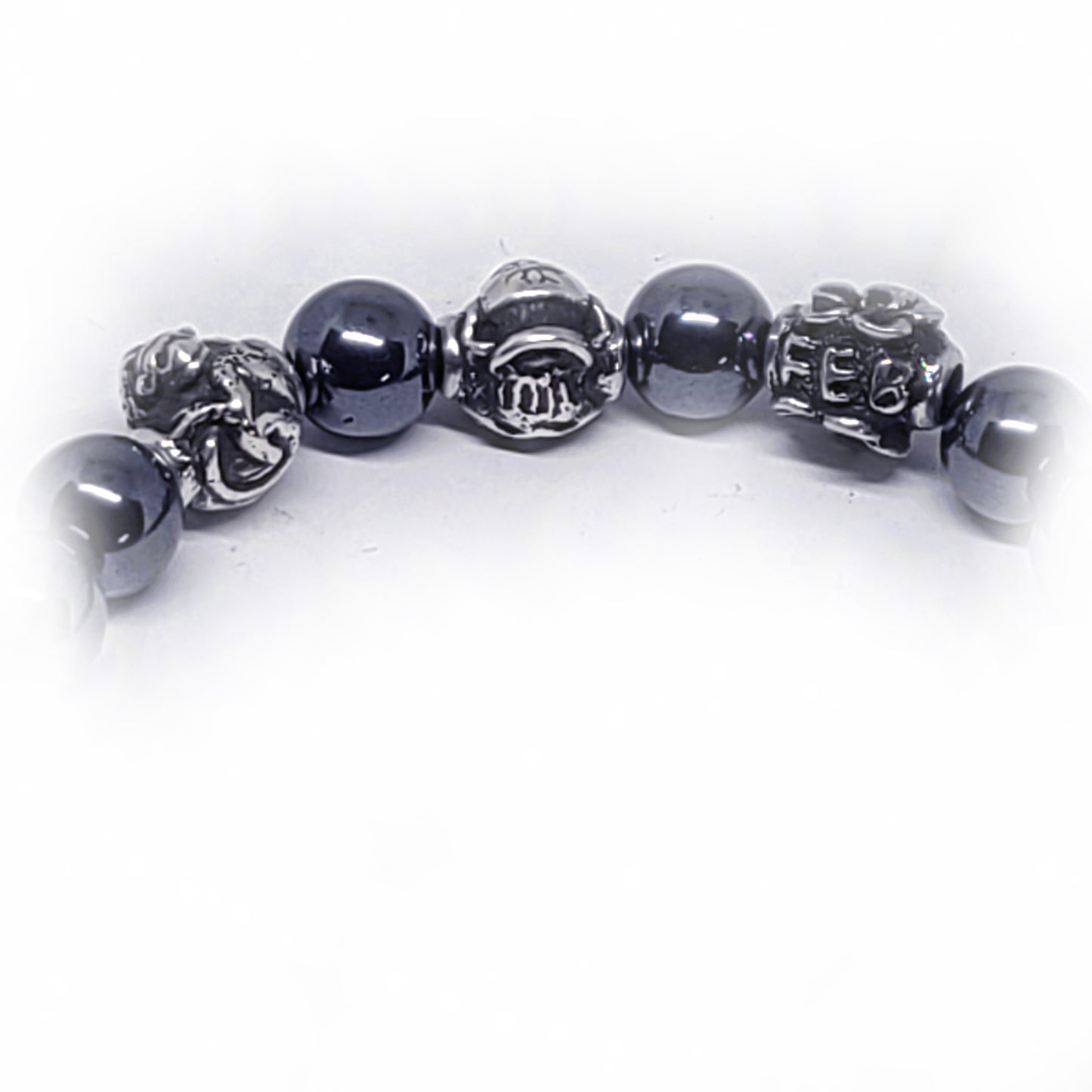 Monkey Birth Year Zodiac, Birth Months, Birth Month Flower Silver Hematite and Black Onyx Beads Bracelet