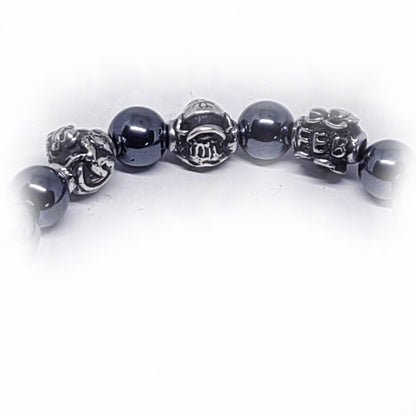 Monkey Birth Year Zodiac, Birth Months, Birth Month Flower Silver Hematite and Black Onyx Beads Bracelet