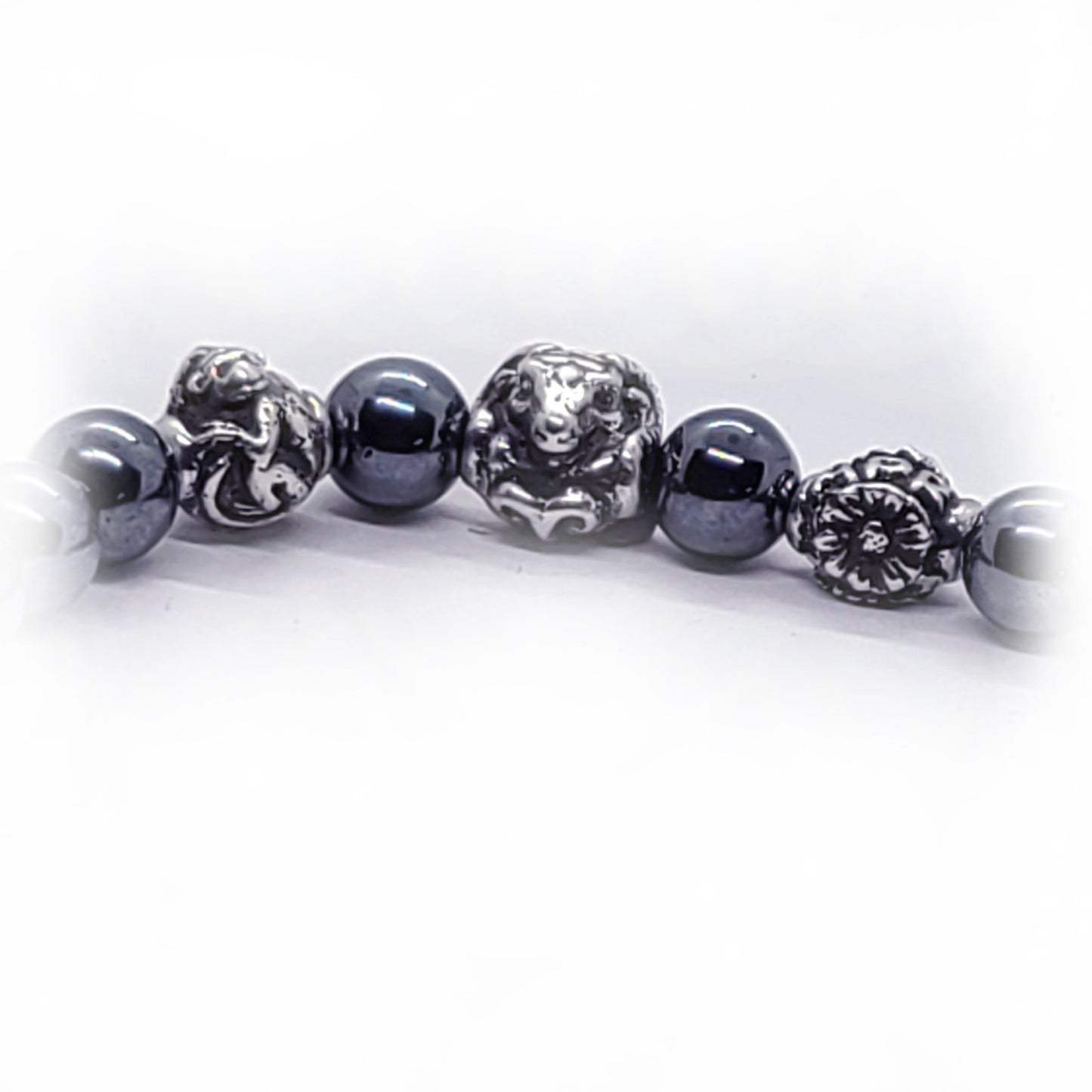 Monkey Birth Year Zodiac, Birth Months, Birth Month Flower Silver Hematite and Black Onyx Beads Bracelet