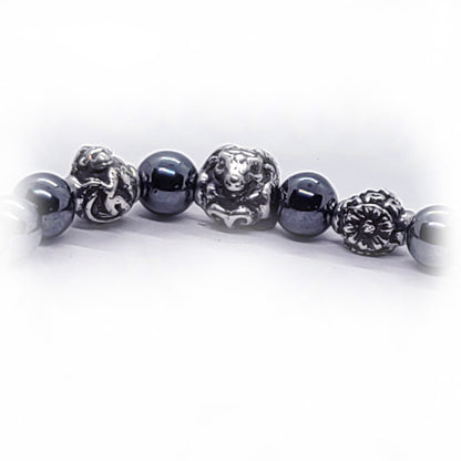 Monkey Birth Year Zodiac, Birth Months, Birth Month Flower Silver Hematite and Black Onyx Beads Bracelet