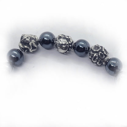 Monkey Birth Year Zodiac, Birth Months, Birth Month Flower Silver Hematite and Black Onyx Beads Bracelet