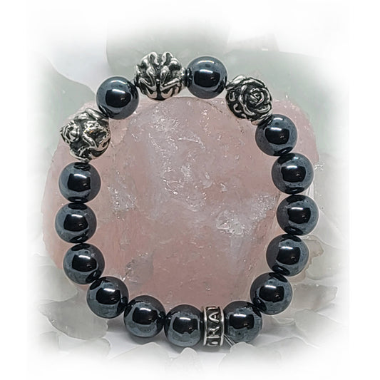 Monkey Birth Year Zodiac, Birth Months, Birth Month Flower Silver Hematite and Black Onyx Beads Bracelet