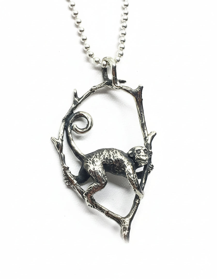 Jumping Monkey Sterling Silver Pendant