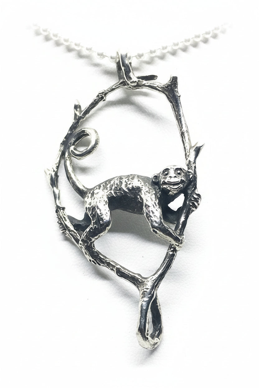 Jumping Monkey Sterling Silver Pendant