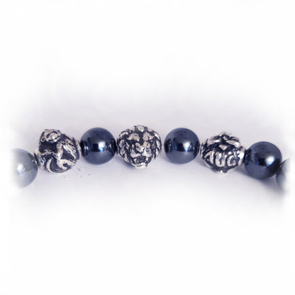 Monkey Birth Year Zodiac, Birth Months, Birth Month Flower Silver Hematite and Black Onyx Beads Bracelet