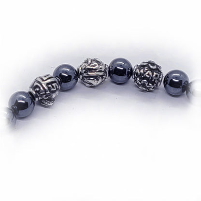 Monkey Birth Year Zodiac, Birth Months, Birth Month Flower Silver Hematite and Black Onyx Beads Bracelet