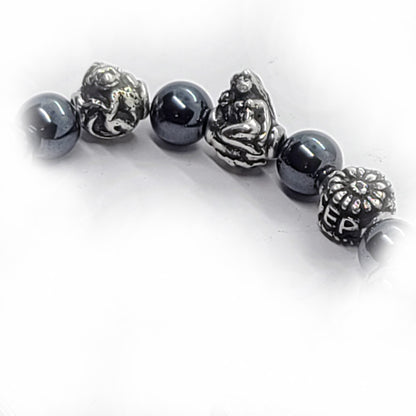 Monkey Birth Year Zodiac, Birth Months, Birth Month Flower Silver Hematite and Black Onyx Beads Bracelet