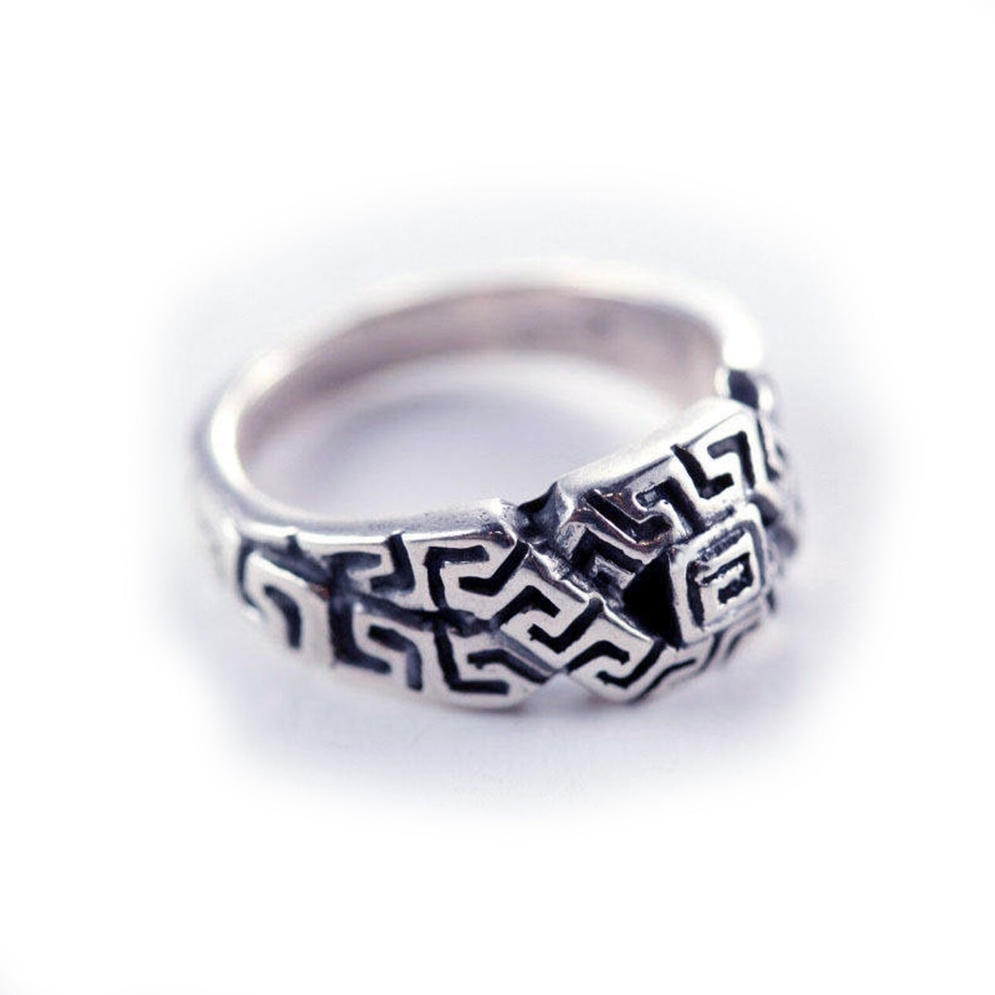Heart Patterns Style Square Sterling Silver Ring