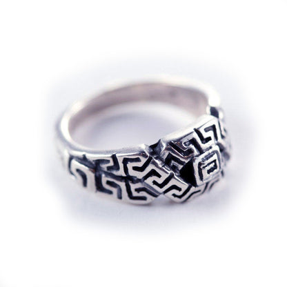 Heart Patterns Style Square Sterling Silver Ring