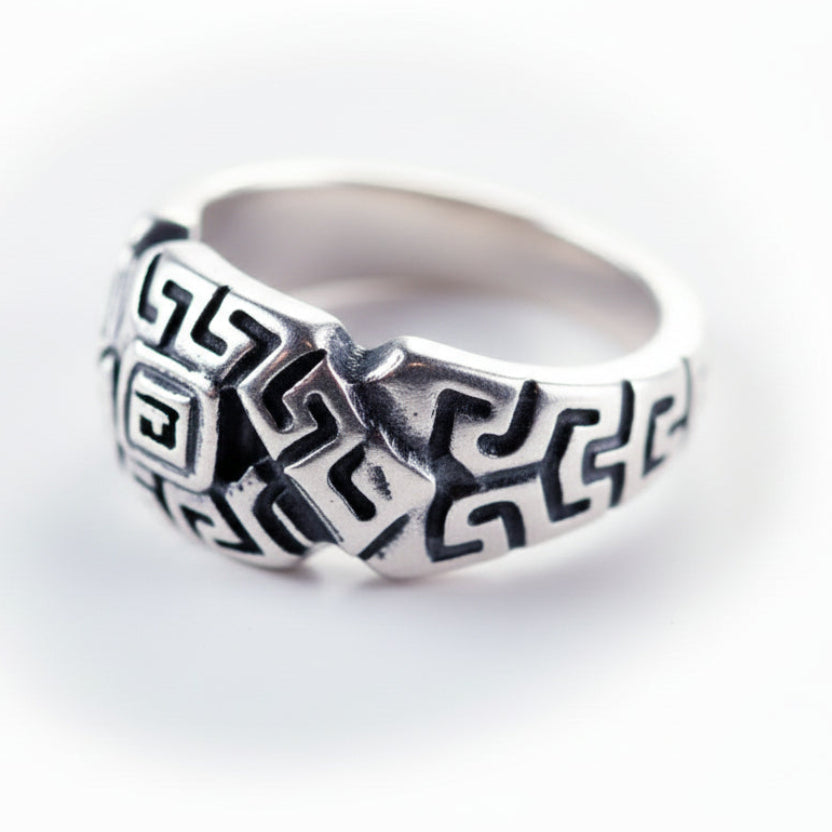 Heart Patterns Style Square Sterling Silver Ring