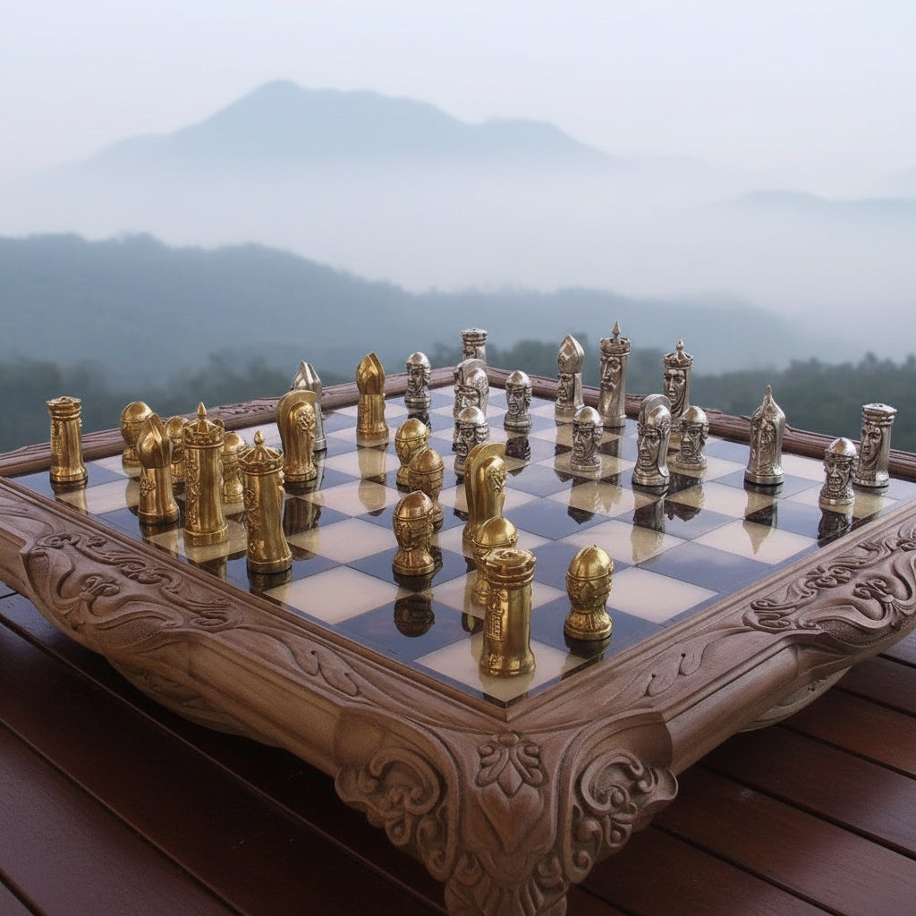 Old English Faces Sterling Silver & Bronze Chess Set 1