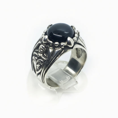 Onyx Stone Round Sterling Silver Ring
